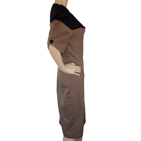 Vintage Midi Sheath Dress Women's 8 Button Front 40's Style V Neck Shoulder Pad - Picture 9 of 12